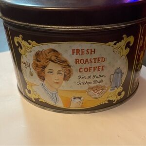 Vintage Coffee Tin with Lady Illustration 5cents